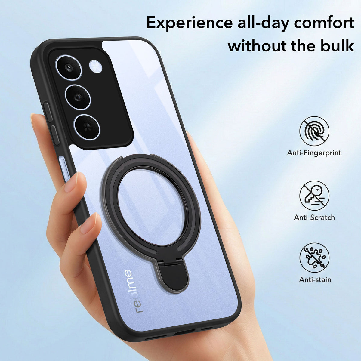 For Realme C83 5G Back Cover Case (Kick Stand Ring Holder | Life time Anti Yellow | Camera Protection)