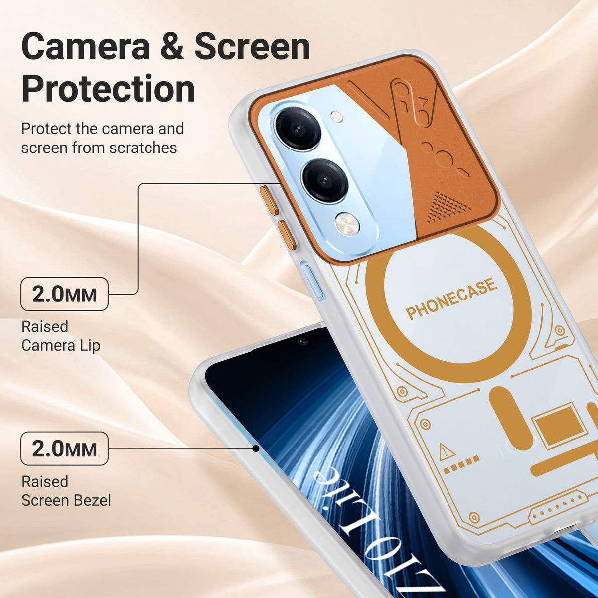 For Vivo iQOO Z10 Lite Metallic Back Cover Case (Metallic Camera Protection & Buttons | Translucent Milky Shade | Hard Polycarbonate)
