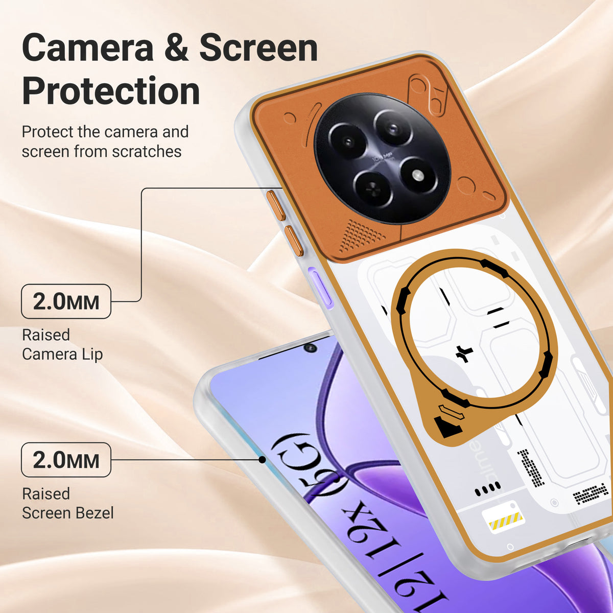 For Realme 12 | Realme 12X Metallic Back Cover Case (Metallic Camera Protection & Buttons | Translucent Milky Shade | Hard Polycarbonate)