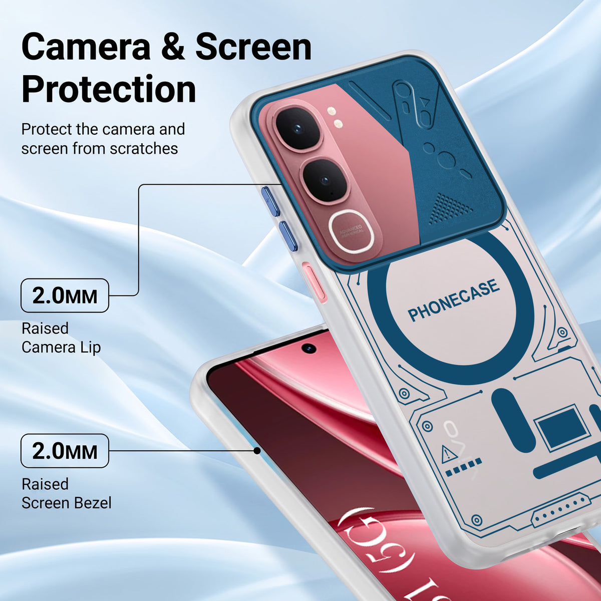 For Vivo Y31 5G Metallic Back Cover Case (Metallic Camera Protection & Buttons | Translucent Milky Shade | Hard Polycarbonate)
