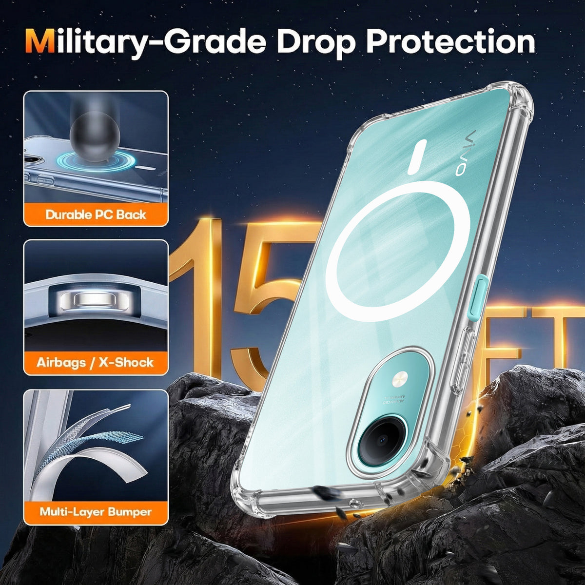 For Vivo T5e 4G Back Cover Shockproof Crystal-Clear (Magsafe Wireless Support | Drop & Camera Protection | Hard Polycarbonate)