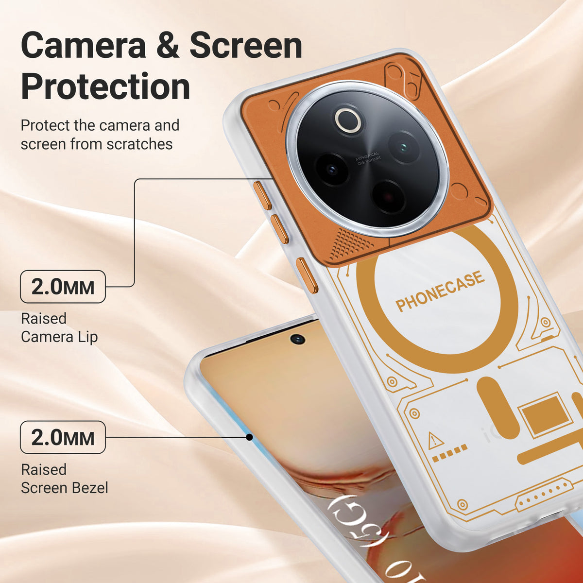 For Vivo iQOO Z10 Metallic Back Cover Case (Metallic Camera Protection & Buttons | Translucent Milky Shade | Hard Polycarbonate)