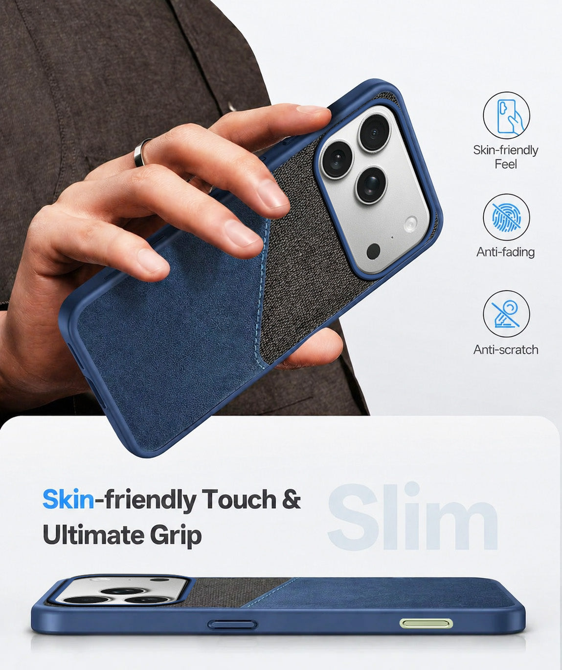 For iPhone 17 Pro | iPhone 18 Pro Back Cover Case (Dual PU Leather Stitch | Professional Minimalist | Soft and Flexible)