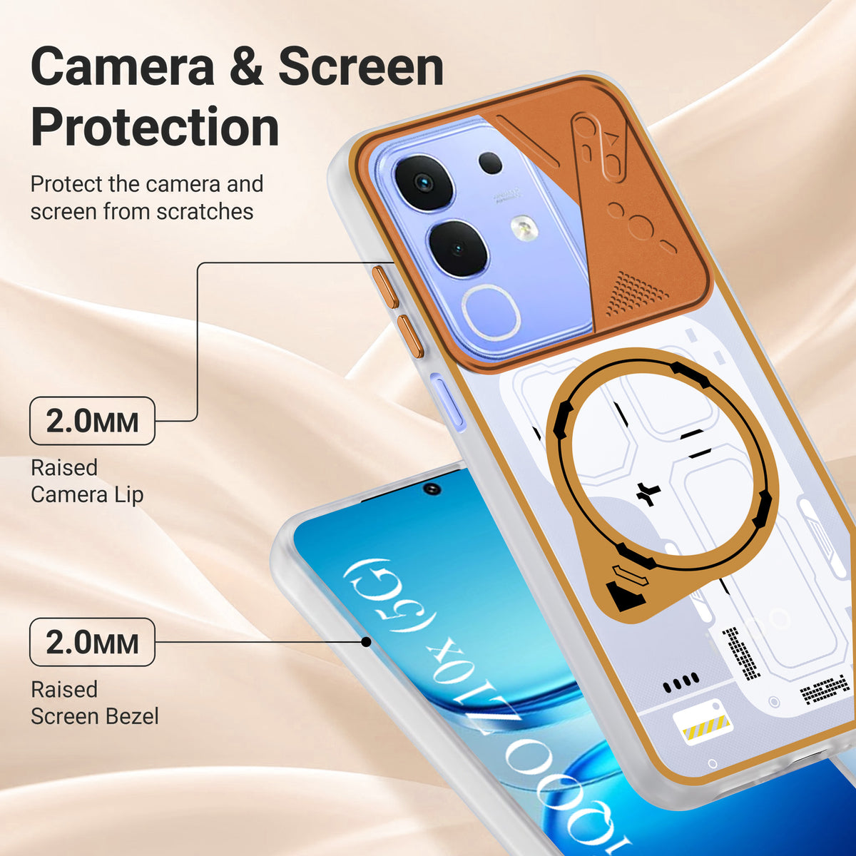 For Vivo iQOO Z10x Metallic Back Cover Case (Metallic Camera Protection & Buttons | Translucent Milky Shade | Hard Polycarbonate)