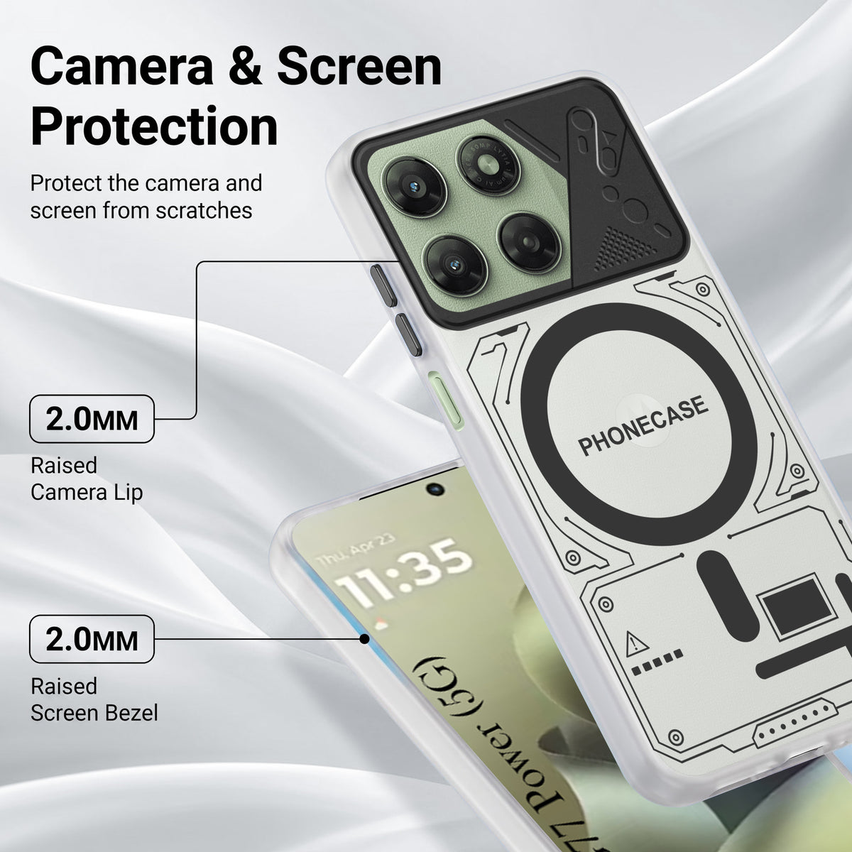 For Motorola Moto G77 Power Metallic Back Cover Case (Metallic Camera Protection & Buttons | Translucent Milky Shade | Hard Polycarbonate)