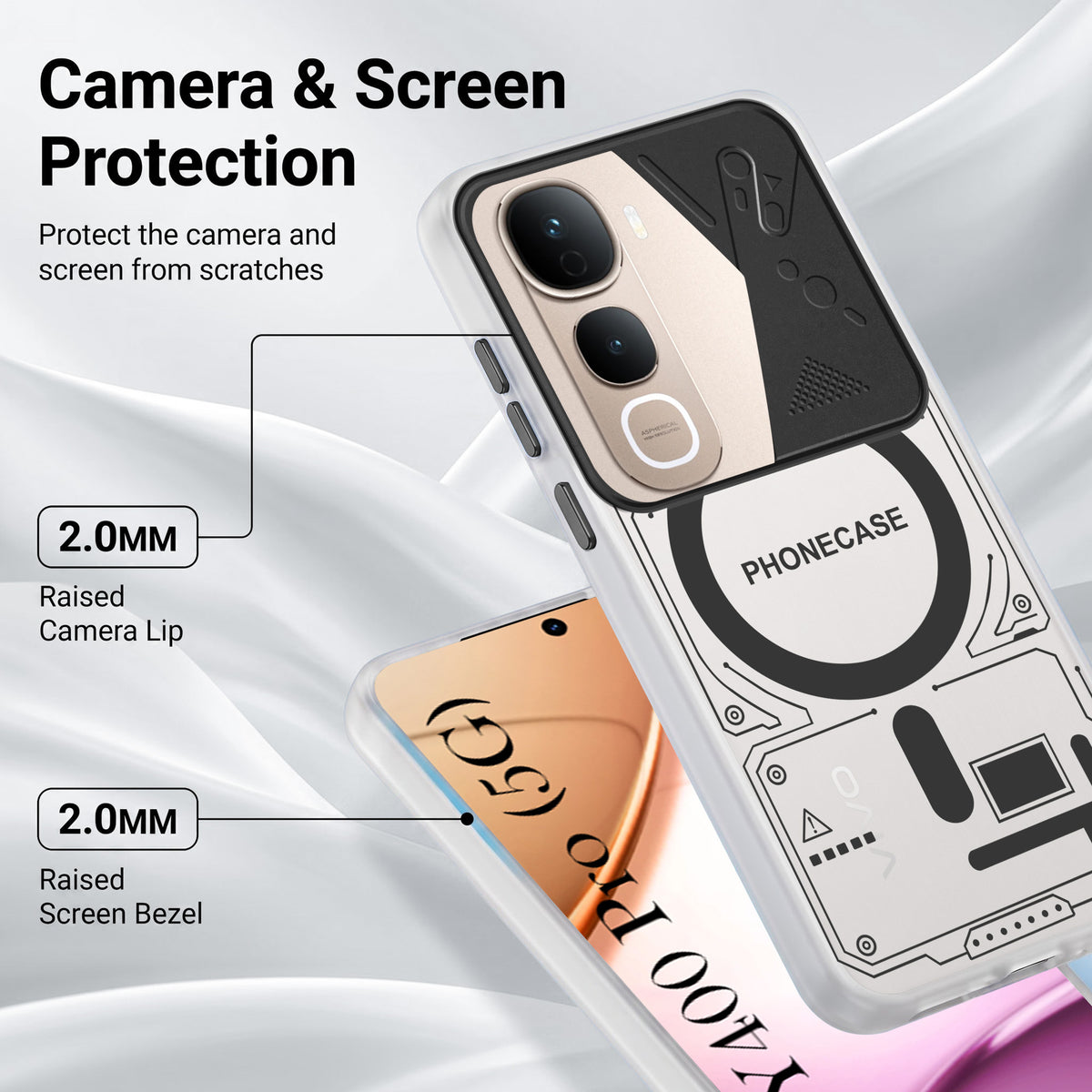 For Vivo Y400 Pro Metallic Back Cover Case (Metallic Camera Protection & Buttons | Translucent Milky Shade | Hard Polycarbonate)