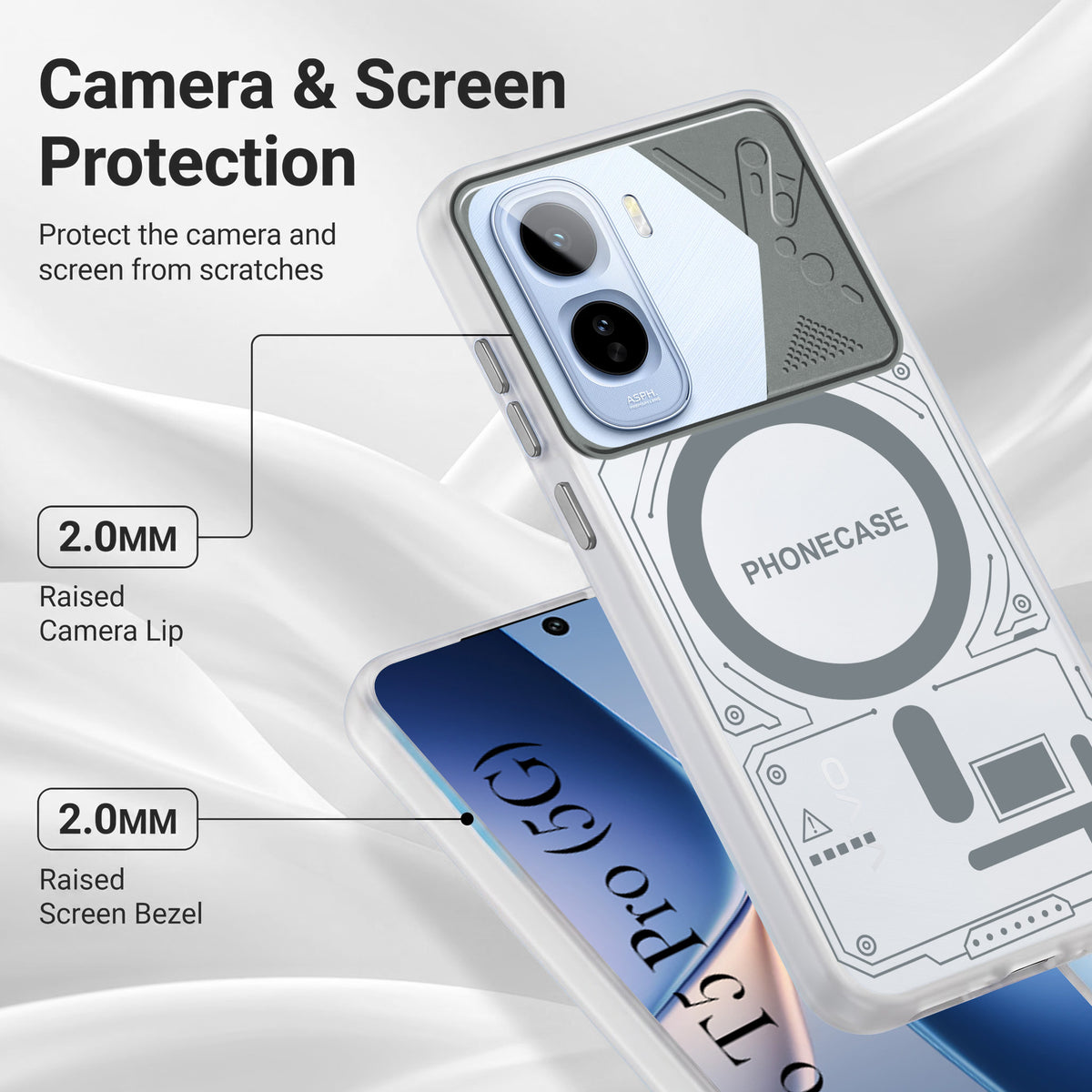 For Vivo T5 Pro 5G Metallic Back Cover Case (Metallic Camera Protection & Buttons | Translucent Milky Shade | Hard Polycarbonate)