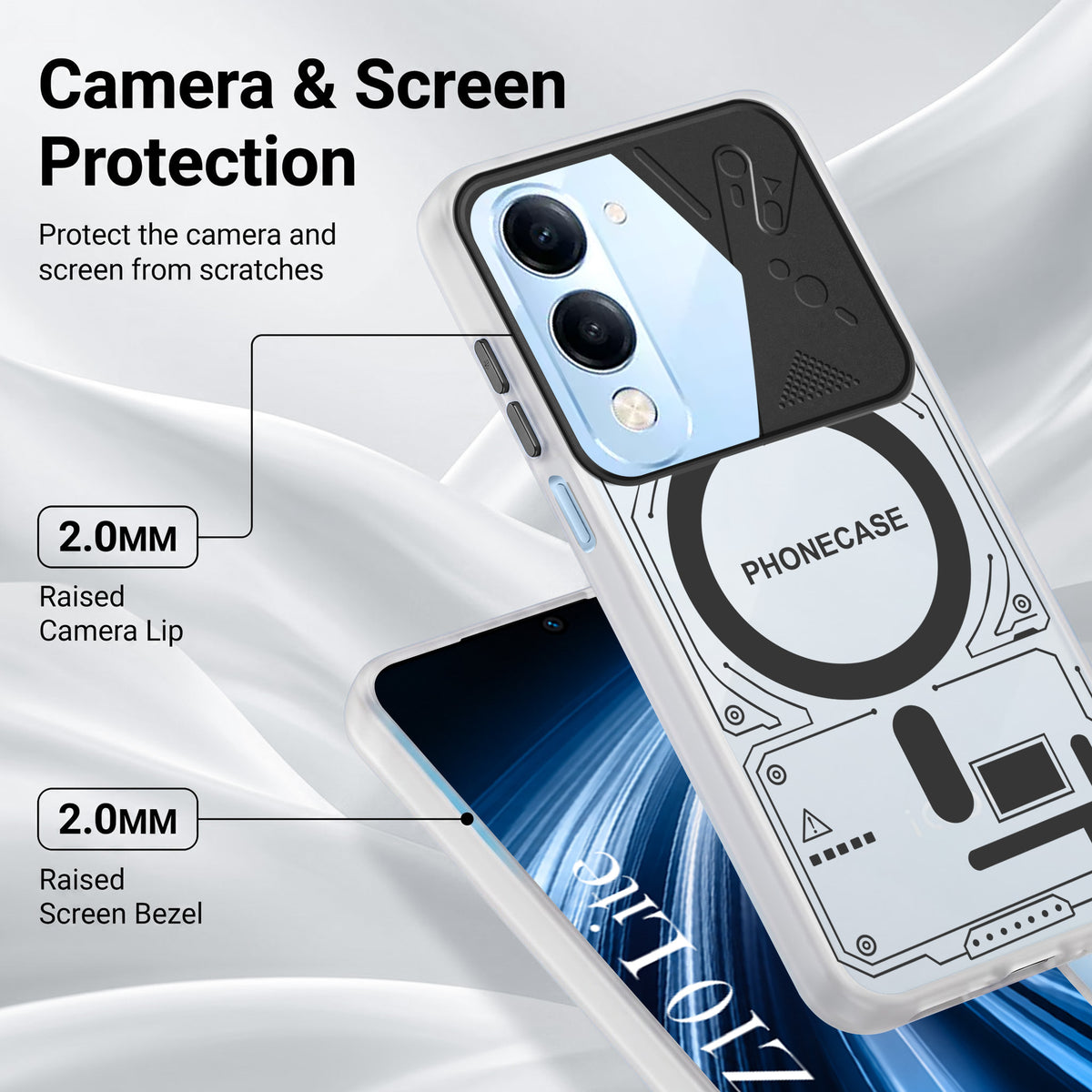 For Vivo iQOO Z10 Lite Metallic Back Cover Case (Metallic Camera Protection & Buttons | Translucent Milky Shade | Hard Polycarbonate)