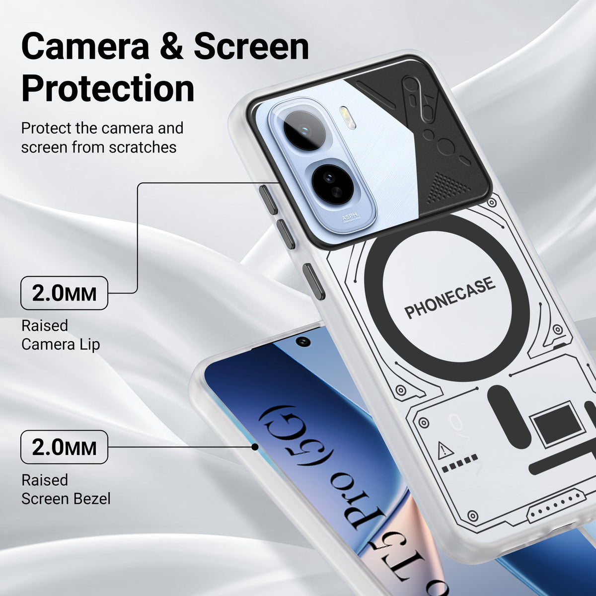 For Vivo T5 Pro 5G Metallic Back Cover Case (Metallic Camera Protection & Buttons | Translucent Milky Shade | Hard Polycarbonate)