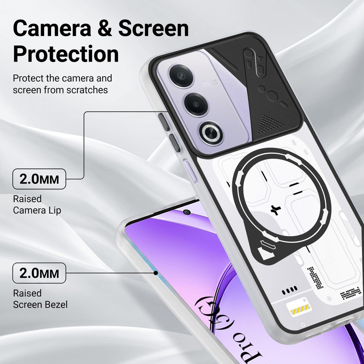 For Oppo A3 Pro 5G Metallic Back Cover Case (Metallic Camera Protection & Buttons | Translucent Milky Shade | Hard Polycarbonate)