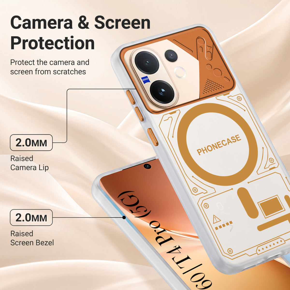 For Vivo V60 | Vivo T4 Pro Metallic Back Cover Case (Metallic Camera Protection & Buttons | Translucent Milky Shade | Hard Polycarbonate)