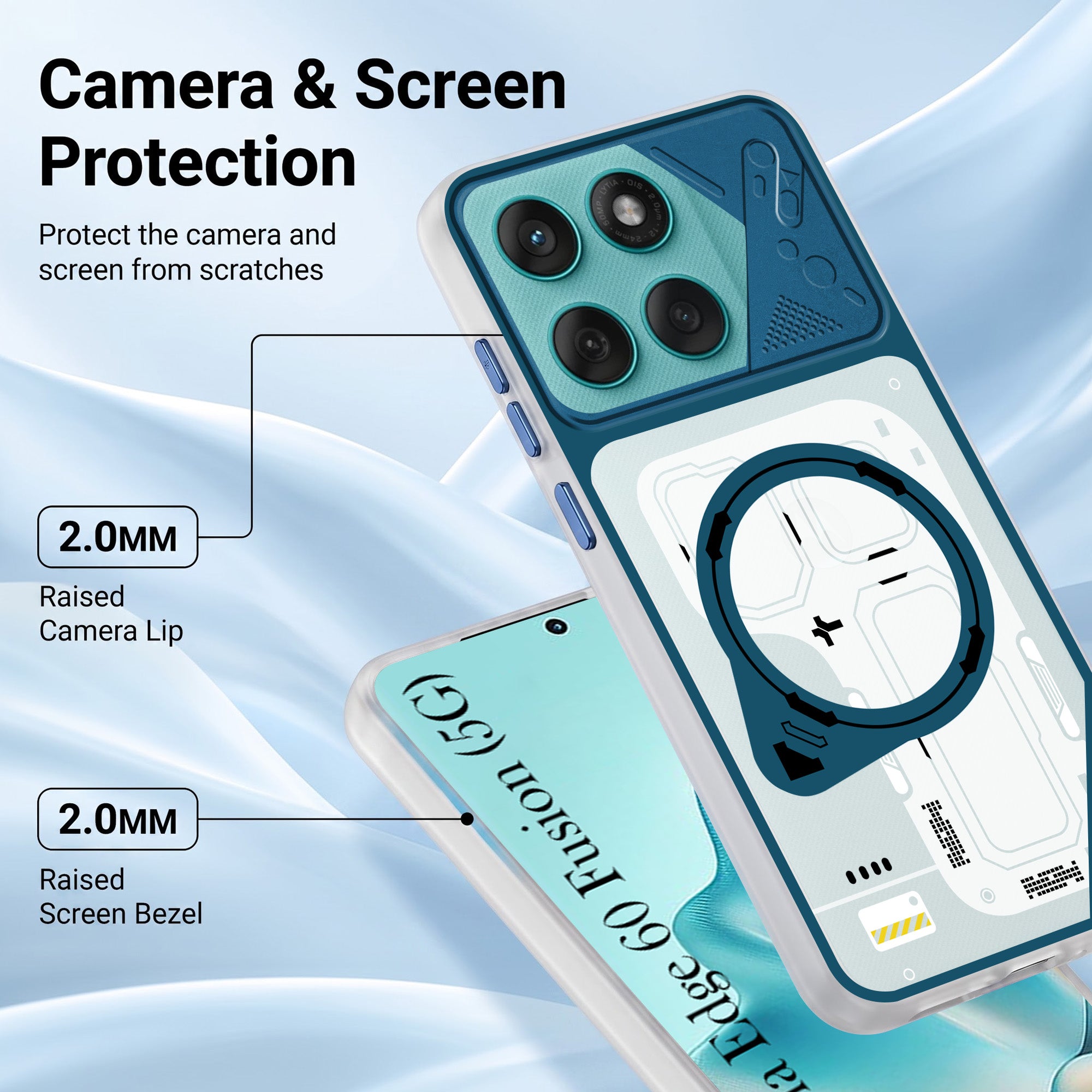 For Motorola Moto Edge 60 Fusion Metallic Back Cover Case (Metallic Camera Protection & Buttons | Translucent Milky Shade | Hard Polycarbonate)