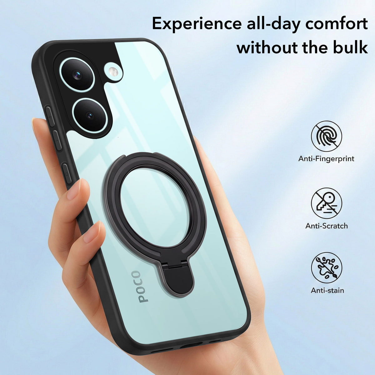 For Poco X8 Pro Back Cover Case (Kick Stand Ring Holder | Life time Anti Yellow | Camera Protection)