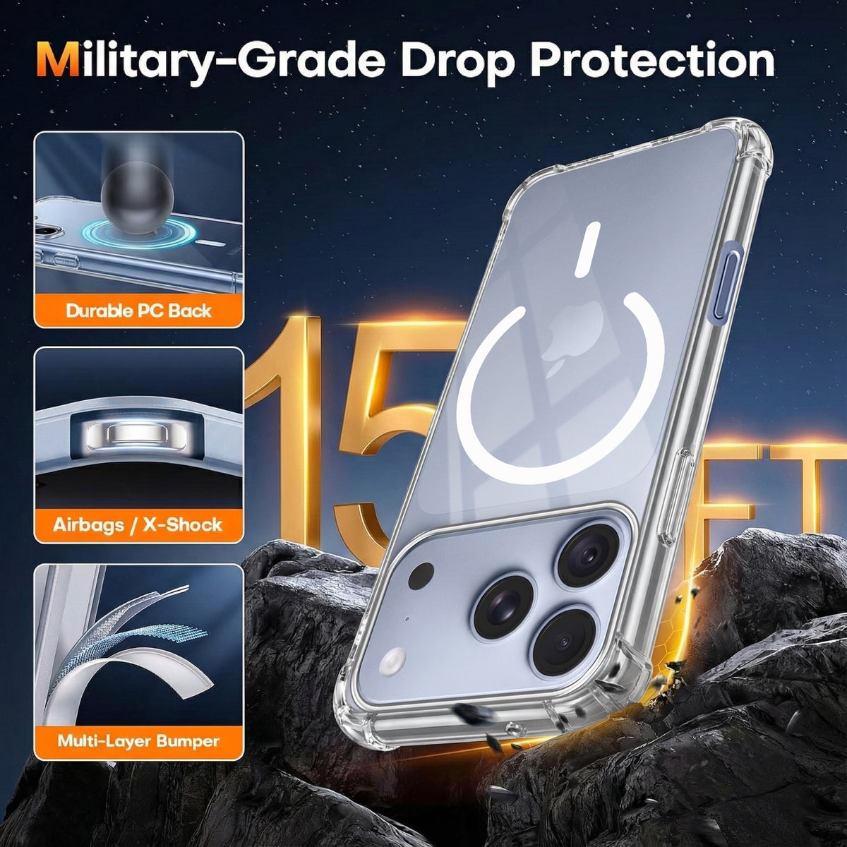For Apple iPhone 18 Pro Back Cover Shockproof Crystal-Clear (Magsafe Wireless Support | Drop & Camera Protection | Hard Polycarbonate)