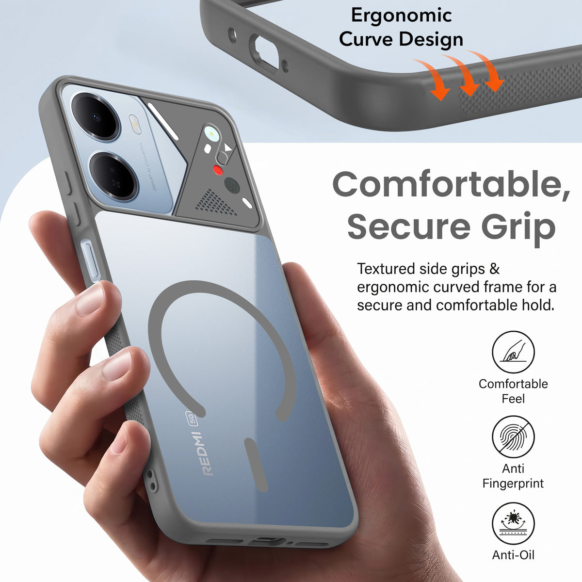 For Redmi 15A 5G Back Cover Case Lifetime Anti-Yellow Clear (Camera Protection | Side Grip | Wireless MagSafe Compatible)