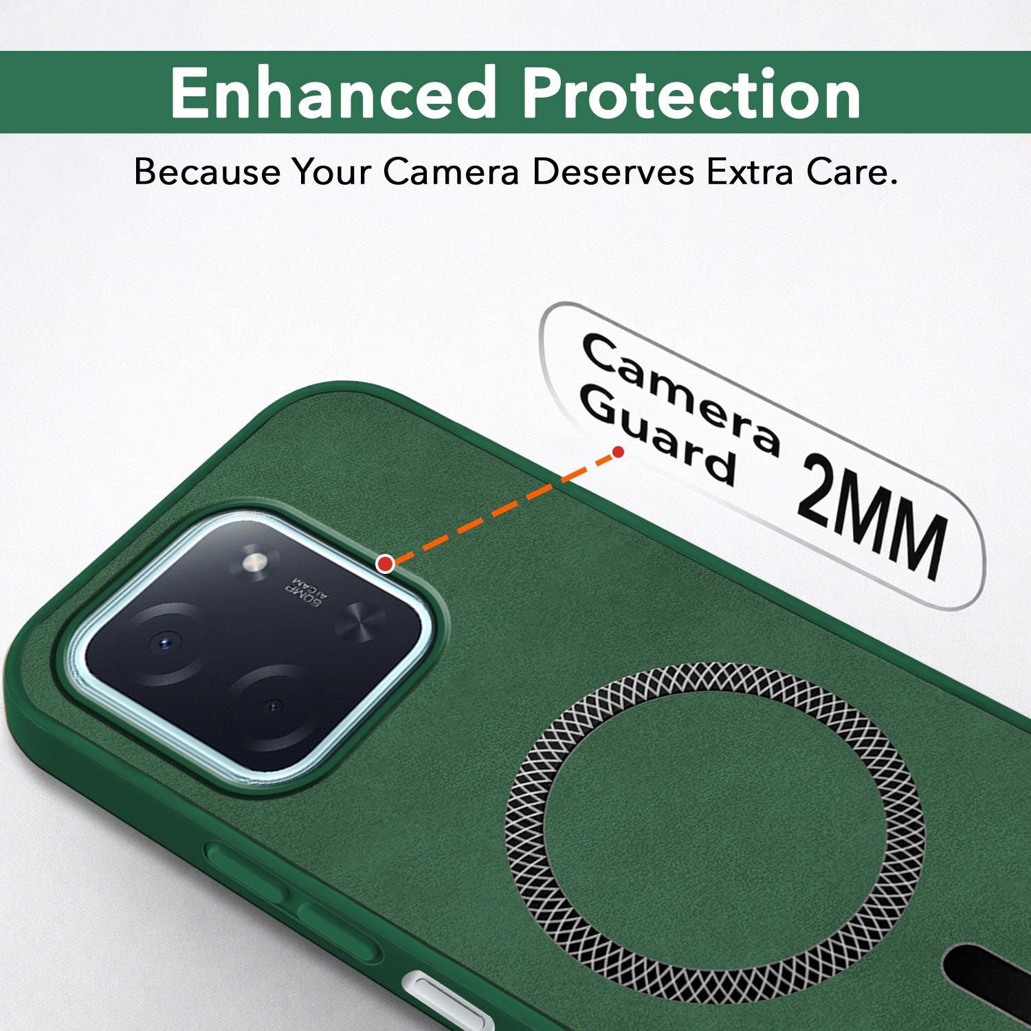 For Poco C85 5G Back Cover Case Leather Finish  (MagSafe Compatible Wireless Charging | Soft Touch | Camera Bump Protection)