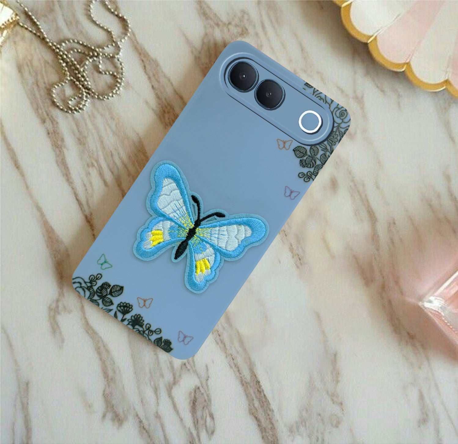 For Vivo S2 5G Back Cover Case (Soft Butterfly Embroidery | Women Teen Girls | Camera Protection| Matte Silicone)