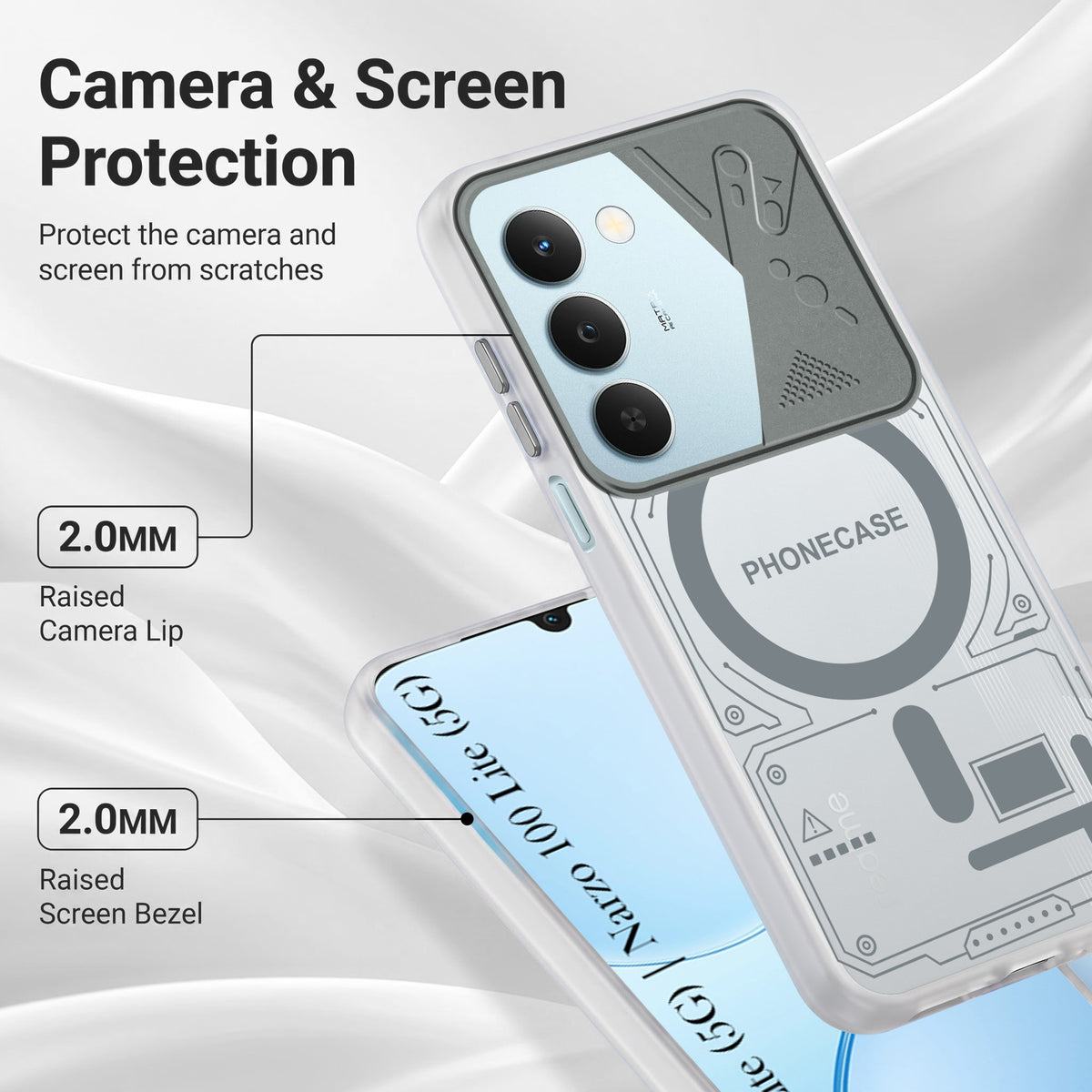 For Realme P4 Lite 5G | Narzo 100 Lite 5G Metallic Back Cover Case (Metallic Camera Protection & Buttons | Translucent Milky Shade | Hard Polycarbonate)