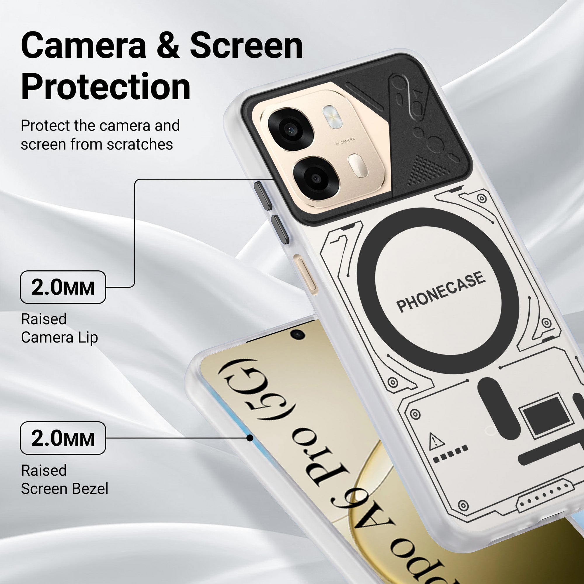 For Oppo A6 Pro Metallic Back Cover Case (Metallic Camera Protection & Buttons | Translucent Milky Shade | Hard Polycarbonate)
