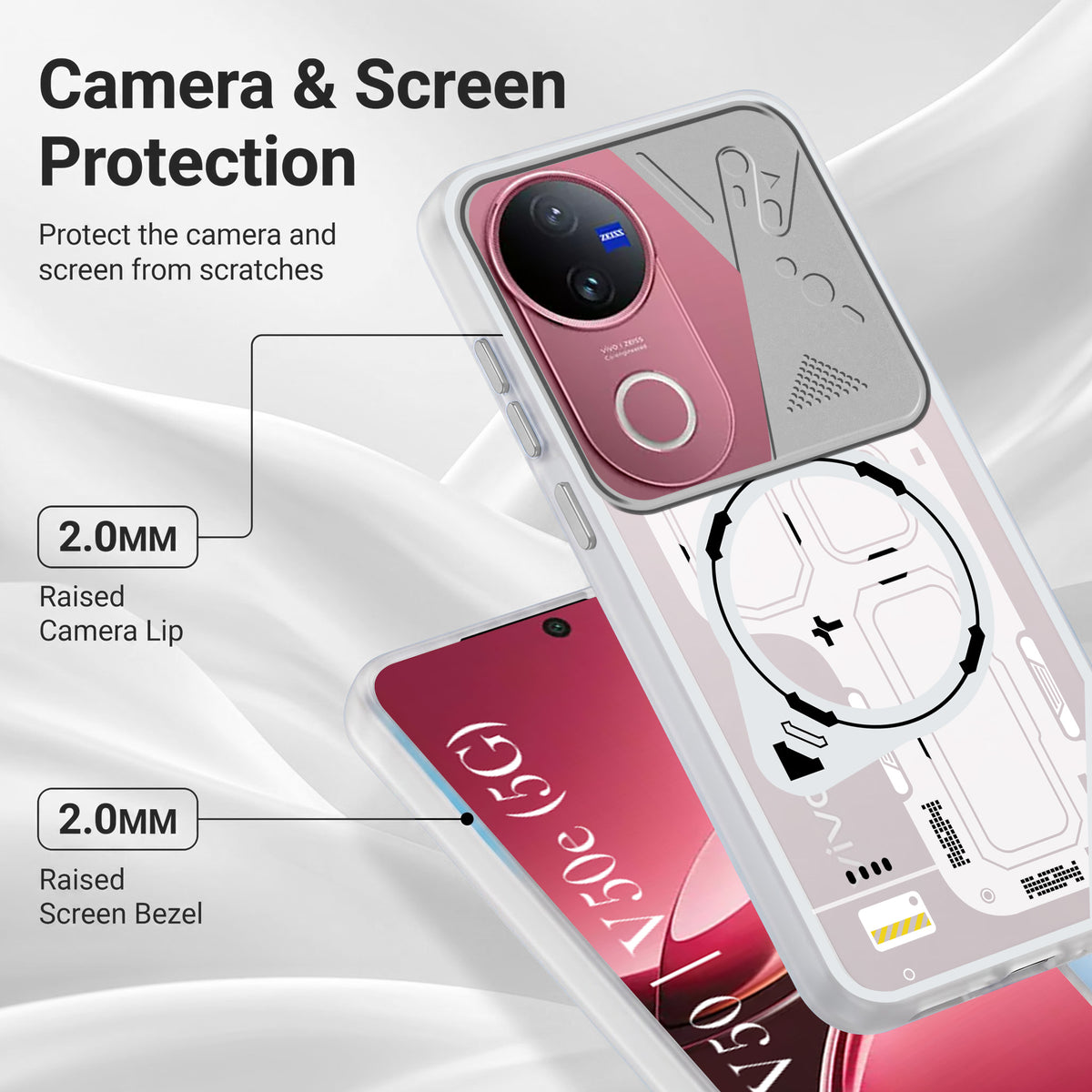 For Vivo V50 | Vivo V50e Metallic Back Cover Case (Metallic Camera Protection & Buttons | Translucent Milky Shade | Hard Polycarbonate)