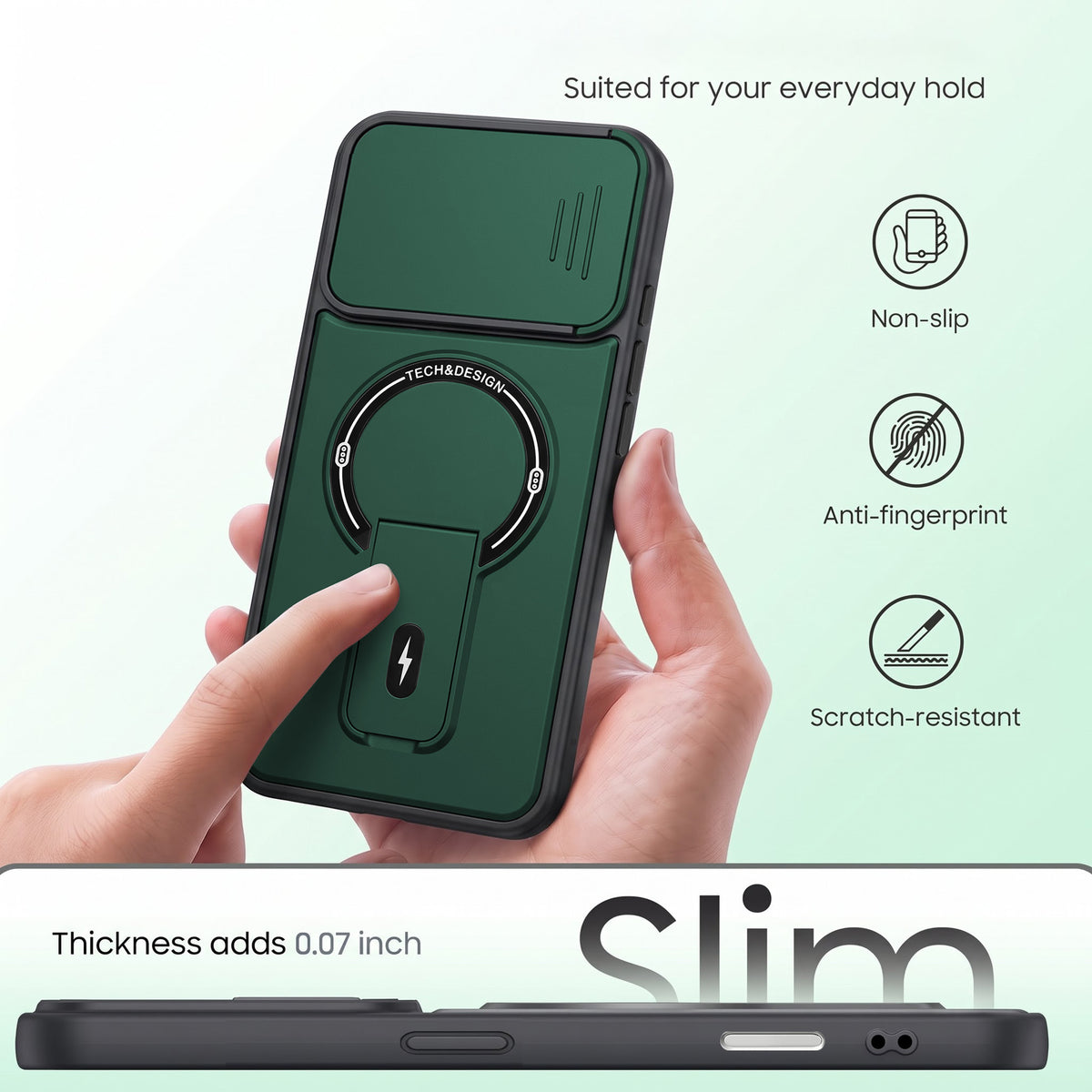 For Apple iPhone 17 Back Case Cover Metallic (Hybrid Armor Kickstand | Sliding Shutter Camera Protection | MagSafe Compatible)