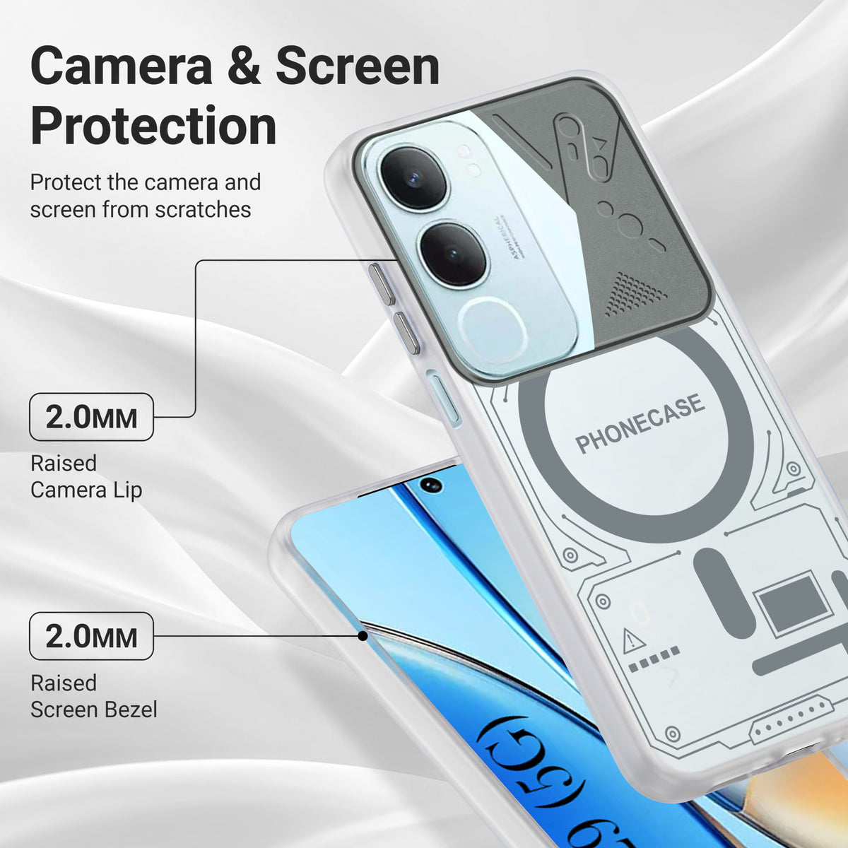 For Vivo Y29 Metallic Back Cover Case (Metallic Camera Protection & Buttons | Translucent Milky Shade | Hard Polycarbonate)