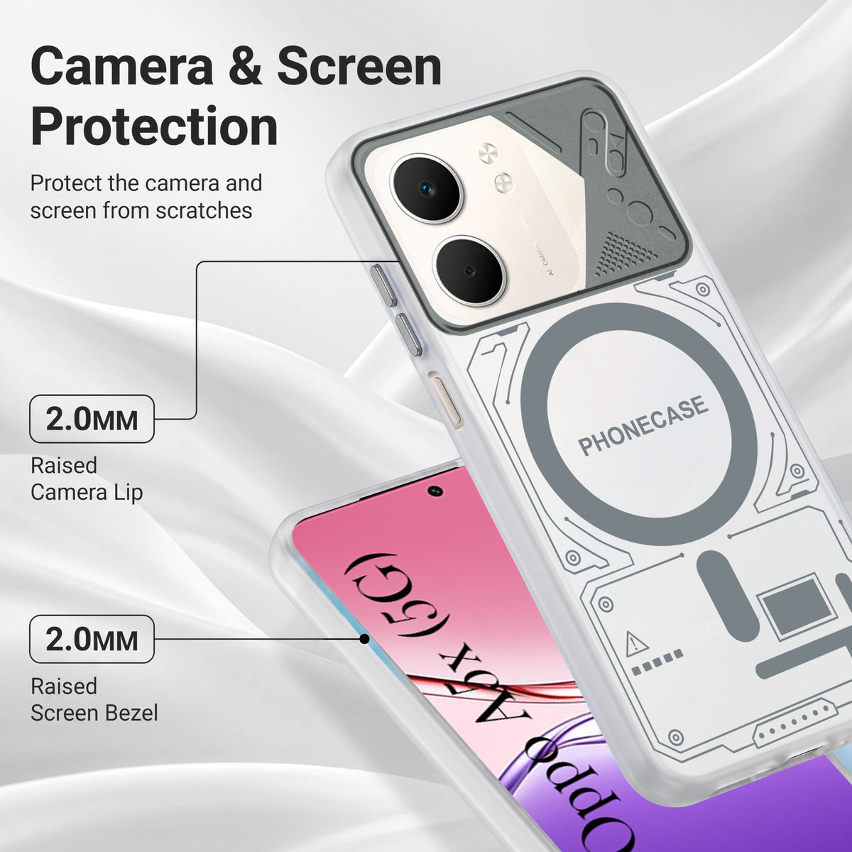 For Oppo A5X Metallic Back Cover Case (Metallic Camera Protection & Buttons | Translucent Milky Shade | Hard Polycarbonate)