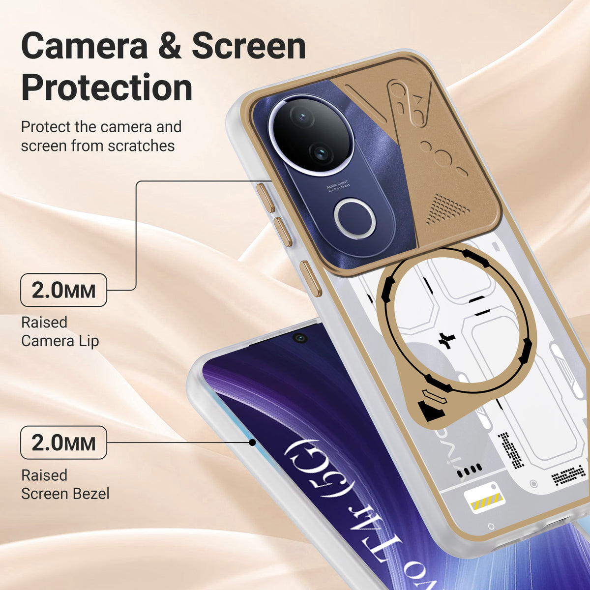 For Vivo T4R Metallic Back Cover Case (Metallic Camera Protection & Buttons | Translucent Milky Shade | Hard Polycarbonate)