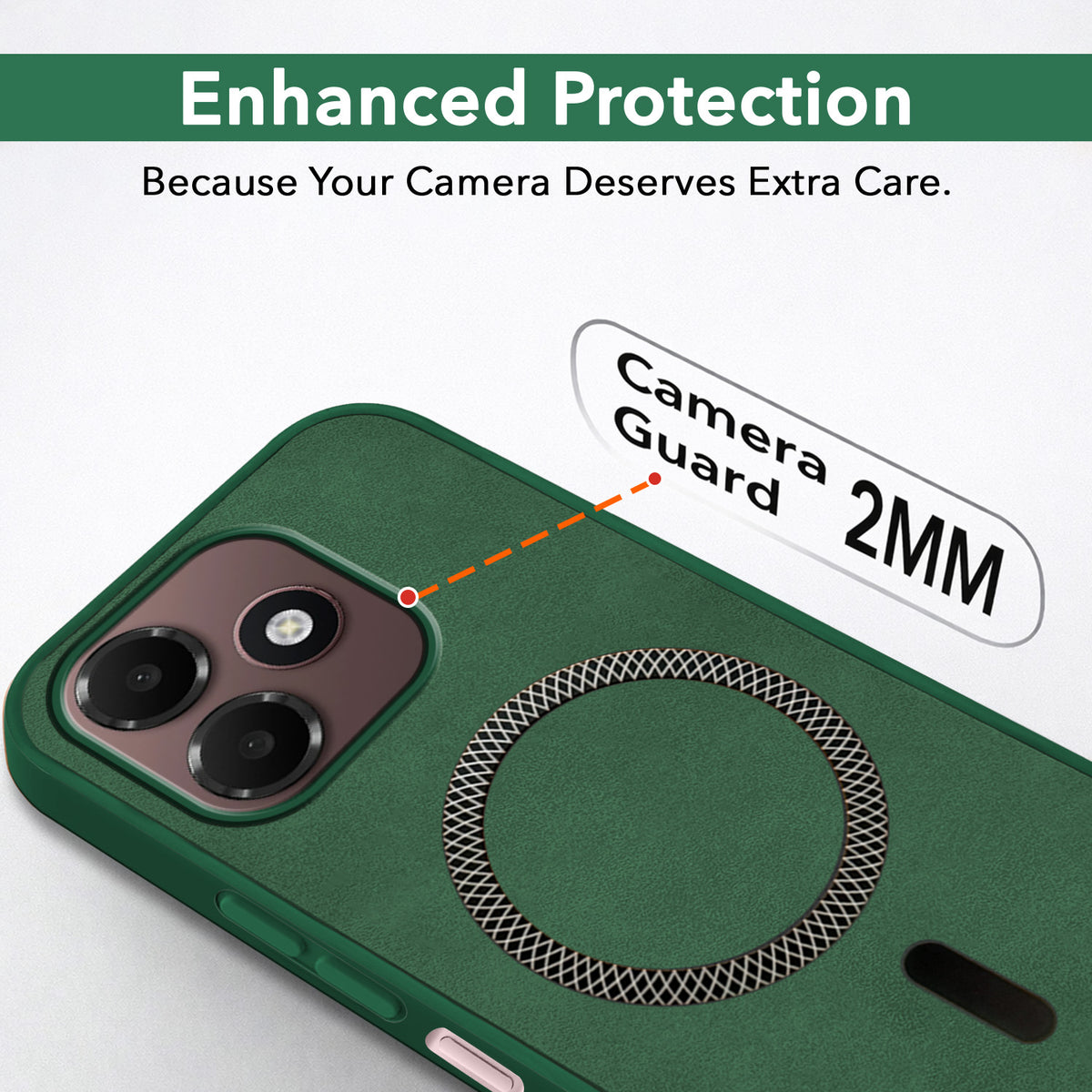 For Oppo A6c 4G Back Cover Case Leather Finish (MagSafe Compatible Wireless Charging | Soft Touch | Camera Bump Protection)