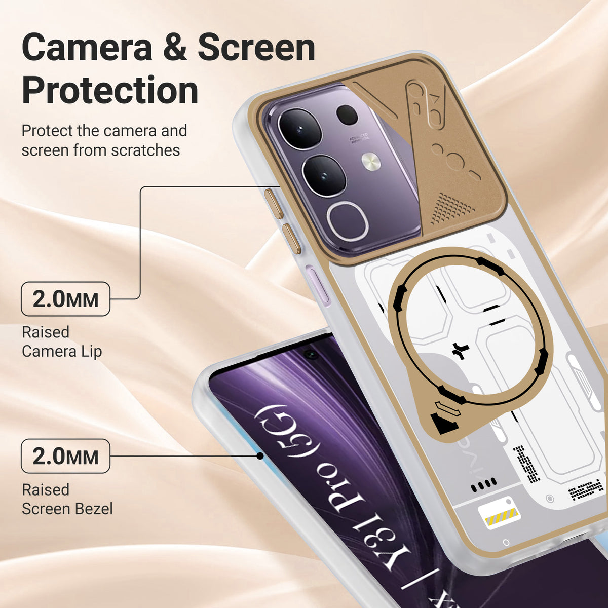 For Vivo T4x | Vivo Y31 Pro Metallic Back Cover Case (Metallic Camera Protection & Buttons | Translucent Milky Shade | Hard Polycarbonate)