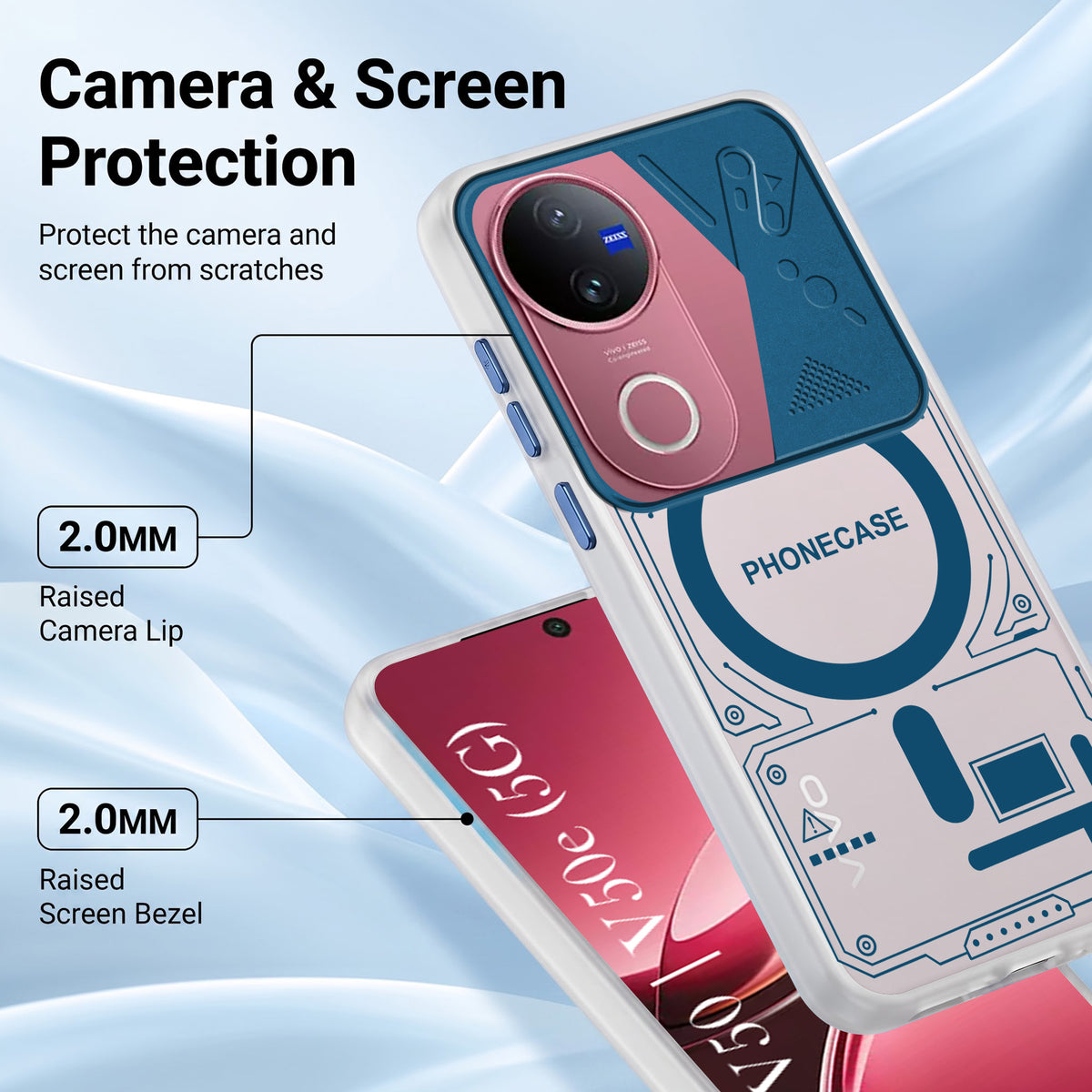 For Vivo V50 | Vivo V50e Metallic Back Cover Case (Metallic Camera Protection & Buttons | Translucent Milky Shade | Hard Polycarbonate)