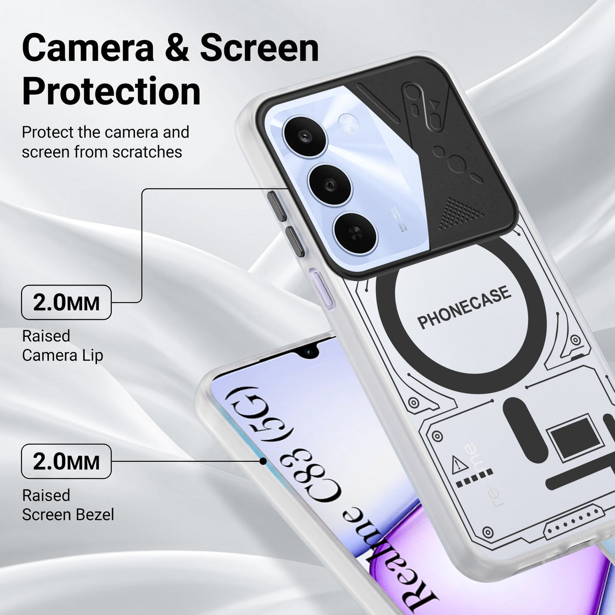 For Realme C83 5G Metallic Back Cover Case (Metallic Camera Protection & Buttons | Translucent Milky Shade | Hard Polycarbonate)