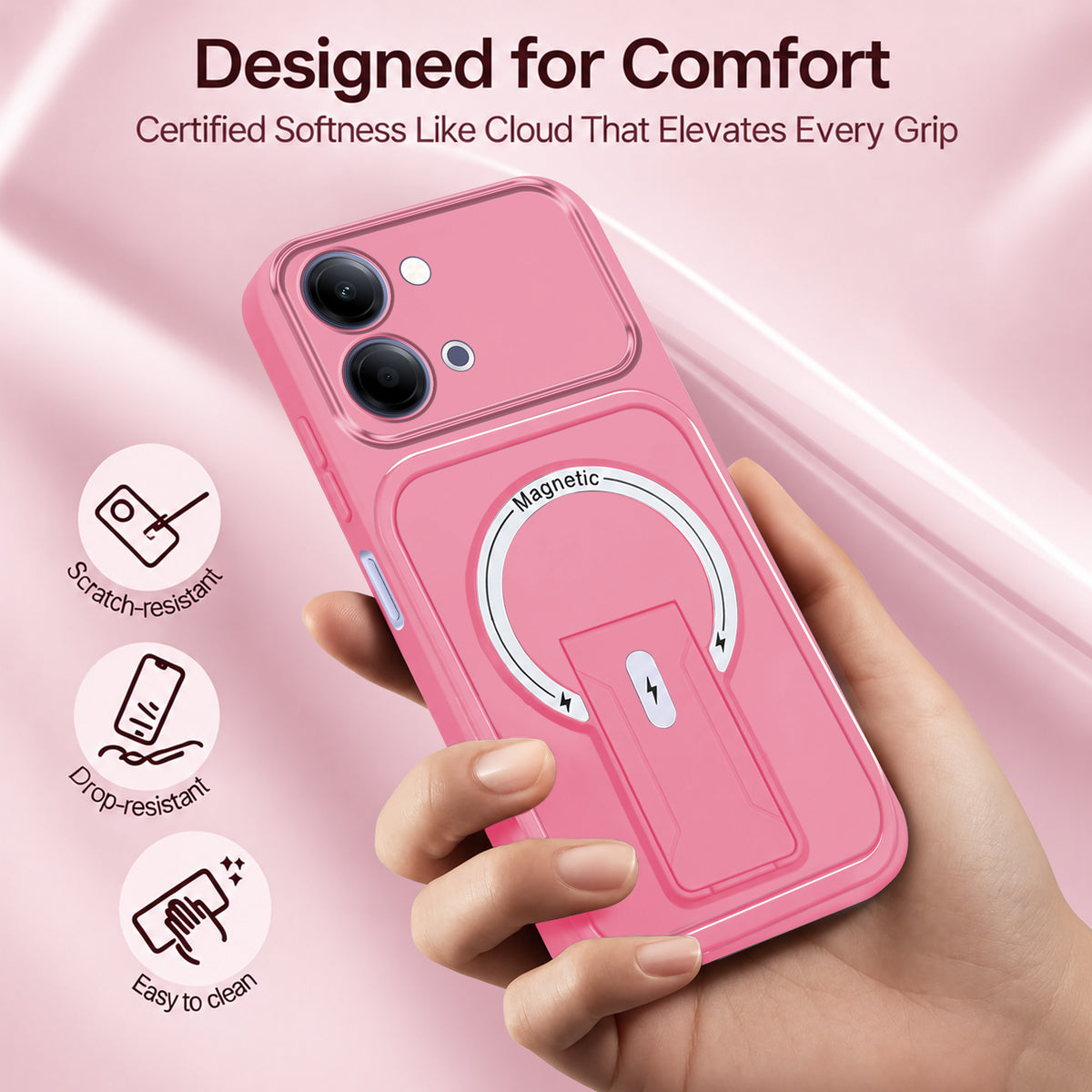 For Vivo Y05 4G | Vivo T5 Lite 5G Back Case Cover Metallic (Hybrid Armor Kickstand | MagSafe Compatible | Camera Protection Shockproof)