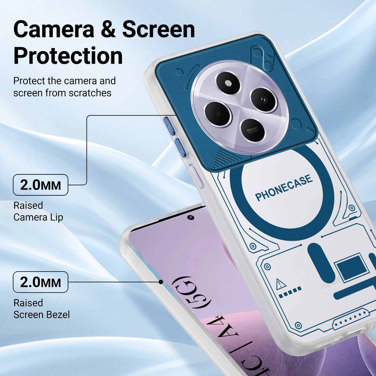 For Redmi A4 5G | Xiaomi Redmi 14C Metallic Back Cover Case (Metallic Camera Protection & Buttons | Translucent Milky Shade | Hard Polycarbonate)