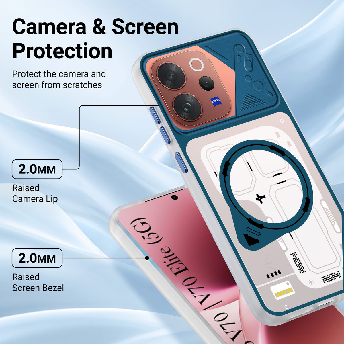For Vivo V70 | Vivo V70 Elite 5G Metallic Back Cover Case (Metallic Camera Protection & Buttons | Translucent Milky Shade | Hard Polycarbonate)