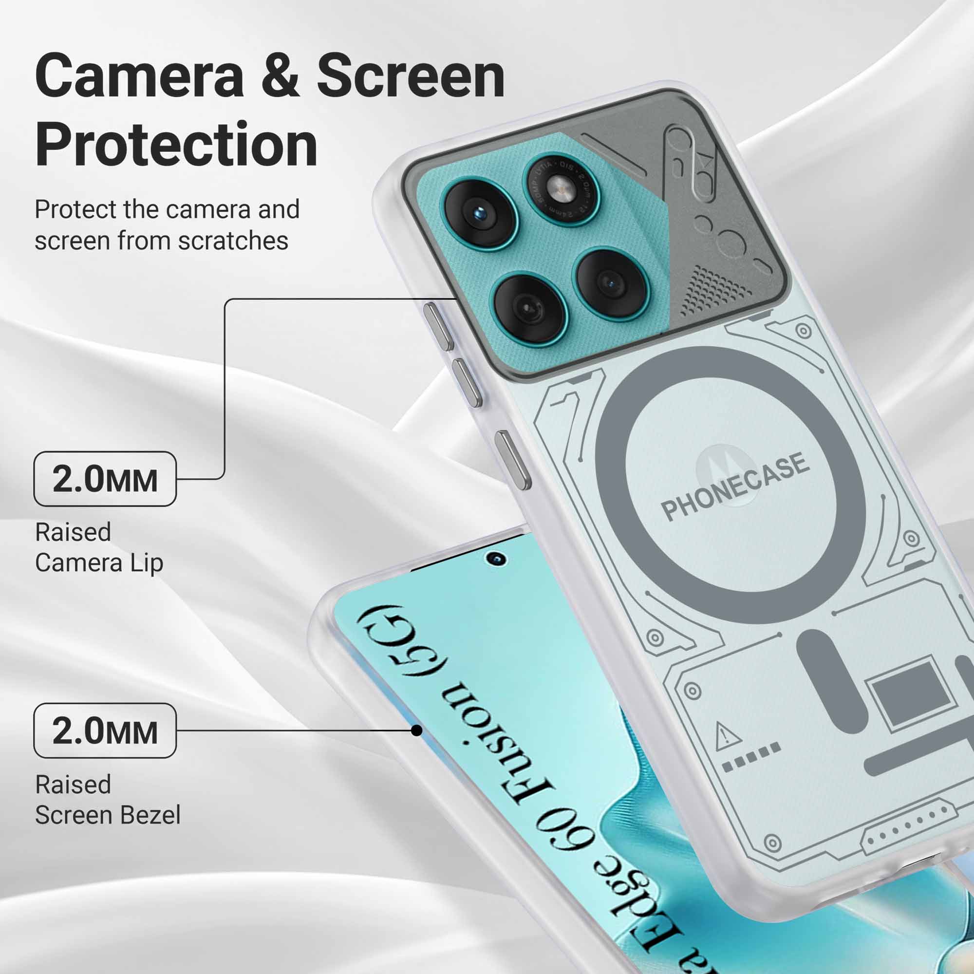 For Motorola Moto Edge 60 Fusion Metallic Back Cover Case (Metallic Camera Protection & Buttons | Translucent Milky Shade | Hard Polycarbonate)