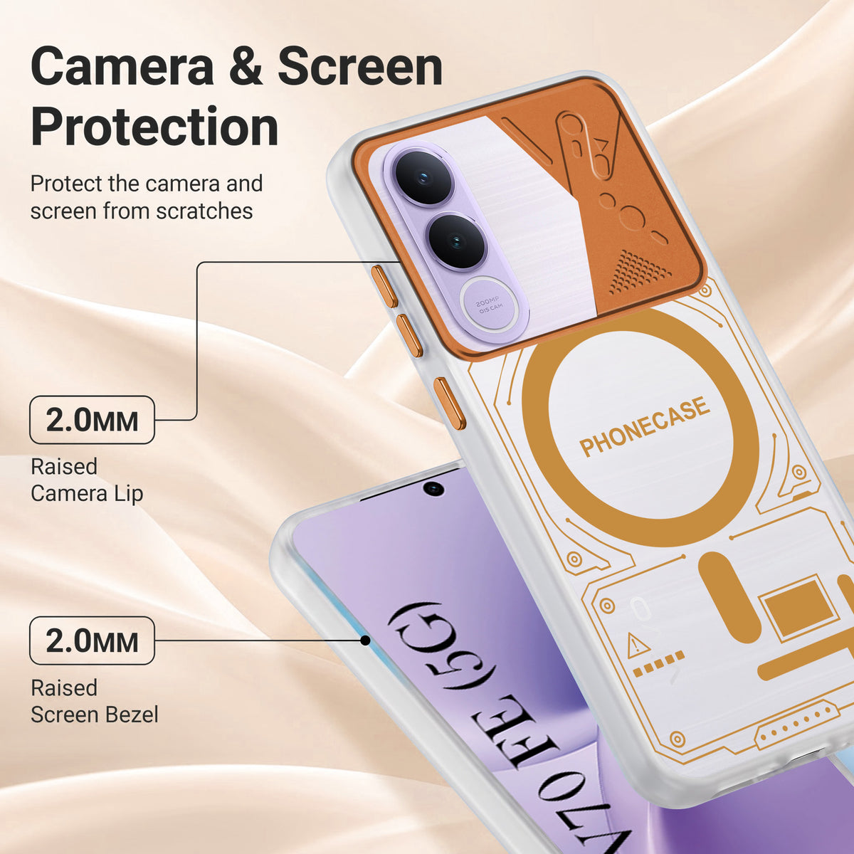 For Vivo V70 FE 5G Metallic Back Cover Case (Metallic Camera Protection & Buttons | Translucent Milky Shade | Hard Polycarbonate)