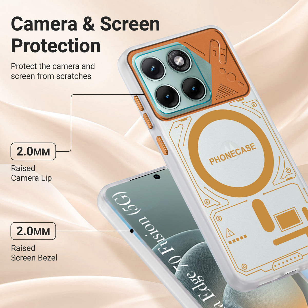 For Motorola Moto Edge 70 Fusion Metallic Back Cover Case (Metallic Camera Protection & Buttons | Translucent Milky Shade | Hard Polycarbonate)