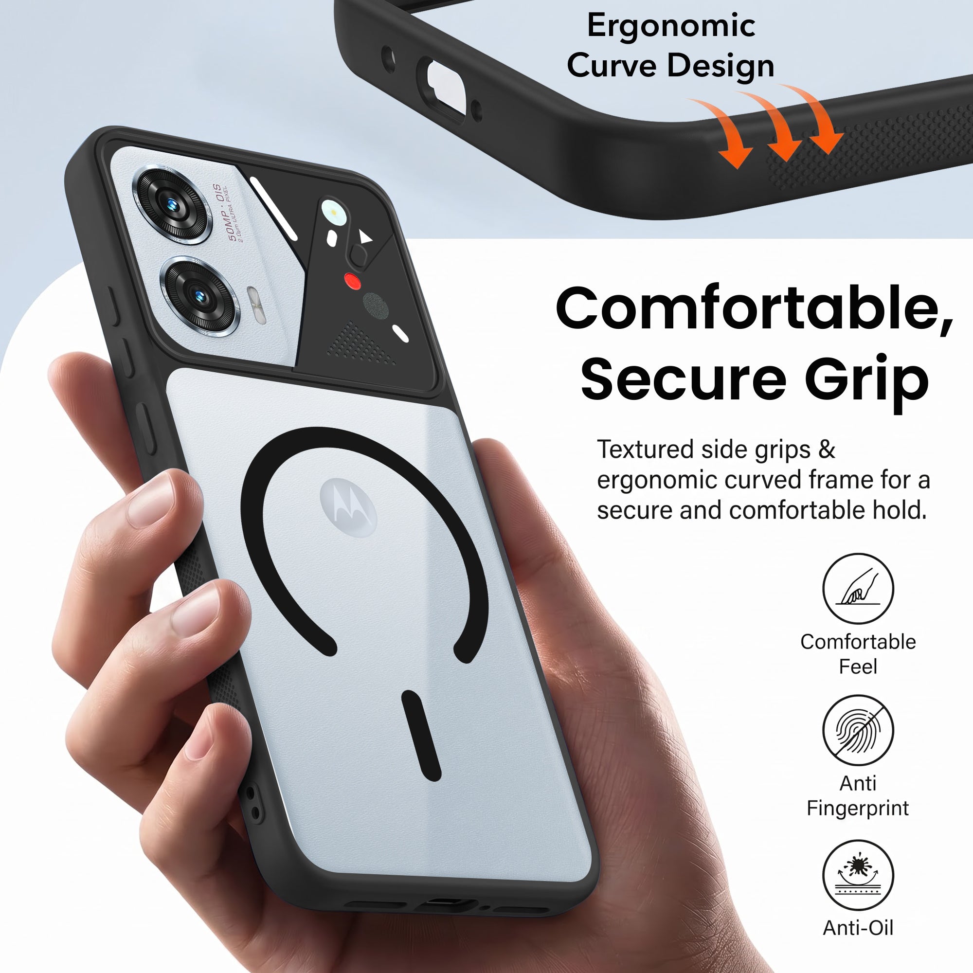 For Motorola Moto Edge 50 Fusion Back Cover Case Lifetime Anti-Yellow Clear (Camera Protection | Side Grip | Wireless MagSafe Compatible)
