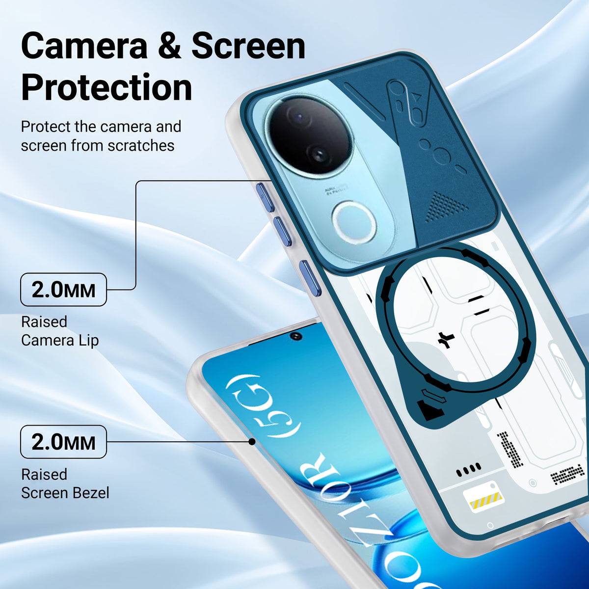 For Vivo iQOO Z10R Metallic Back Cover Case (Metallic Camera Protection & Buttons | Translucent Milky Shade | Hard Polycarbonate)