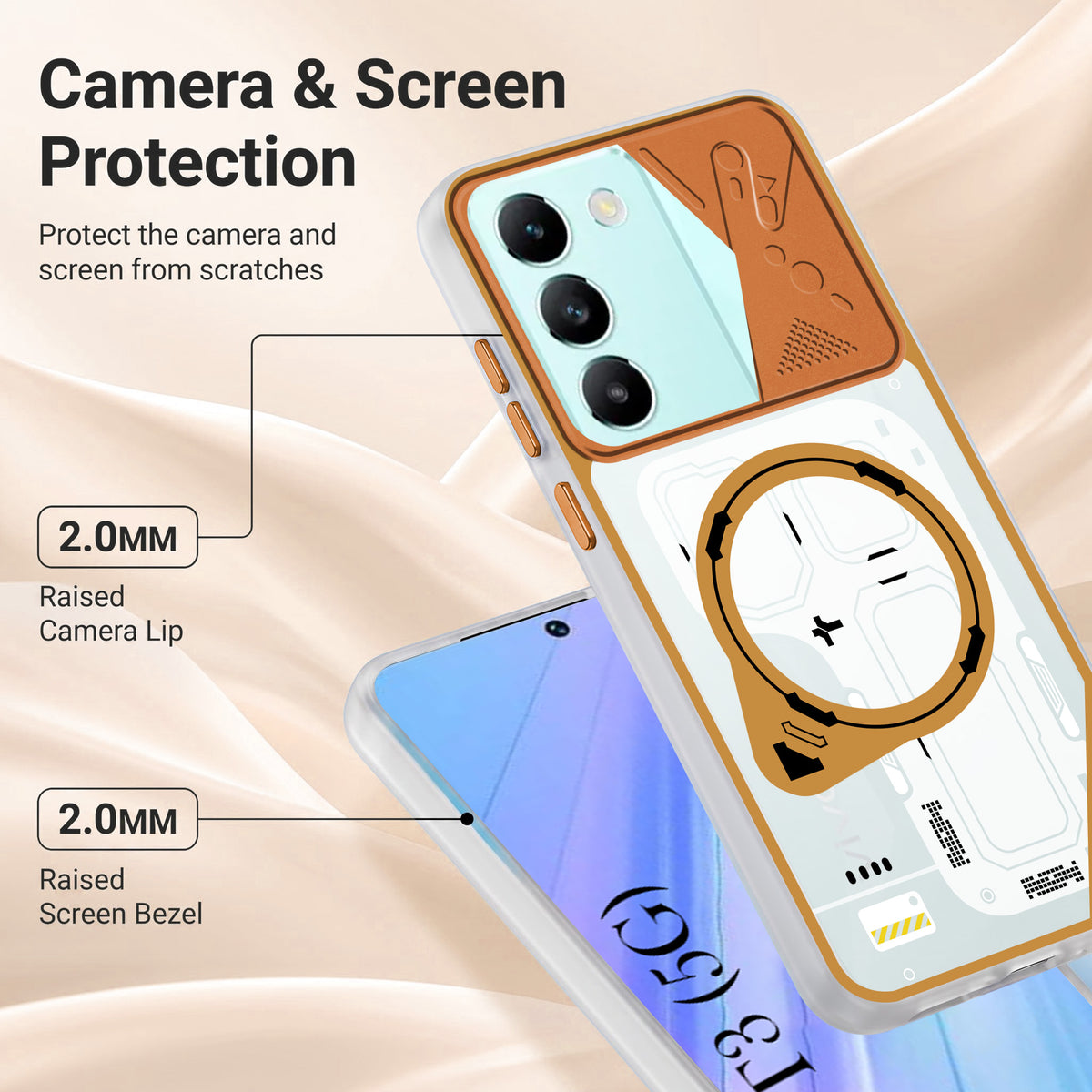 For Vivo T3 5G Metallic Back Cover Case (Metallic Camera Protection & Buttons | Translucent Milky Shade | Hard Polycarbonate)