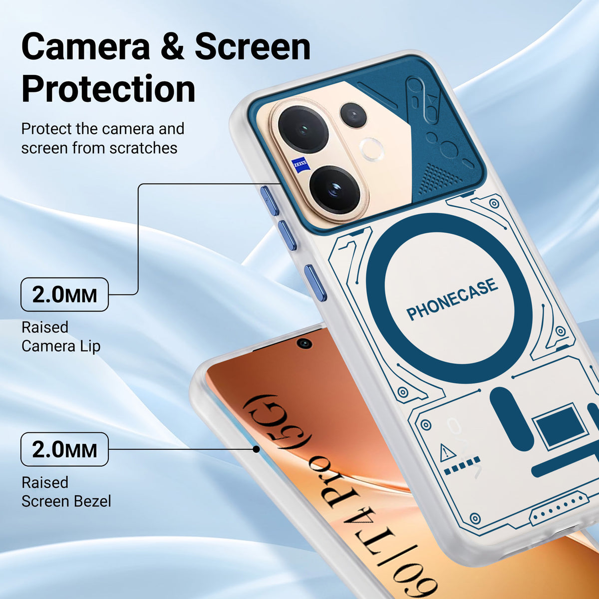 For Vivo V60 | Vivo T4 Pro Metallic Back Cover Case (Metallic Camera Protection & Buttons | Translucent Milky Shade | Hard Polycarbonate)