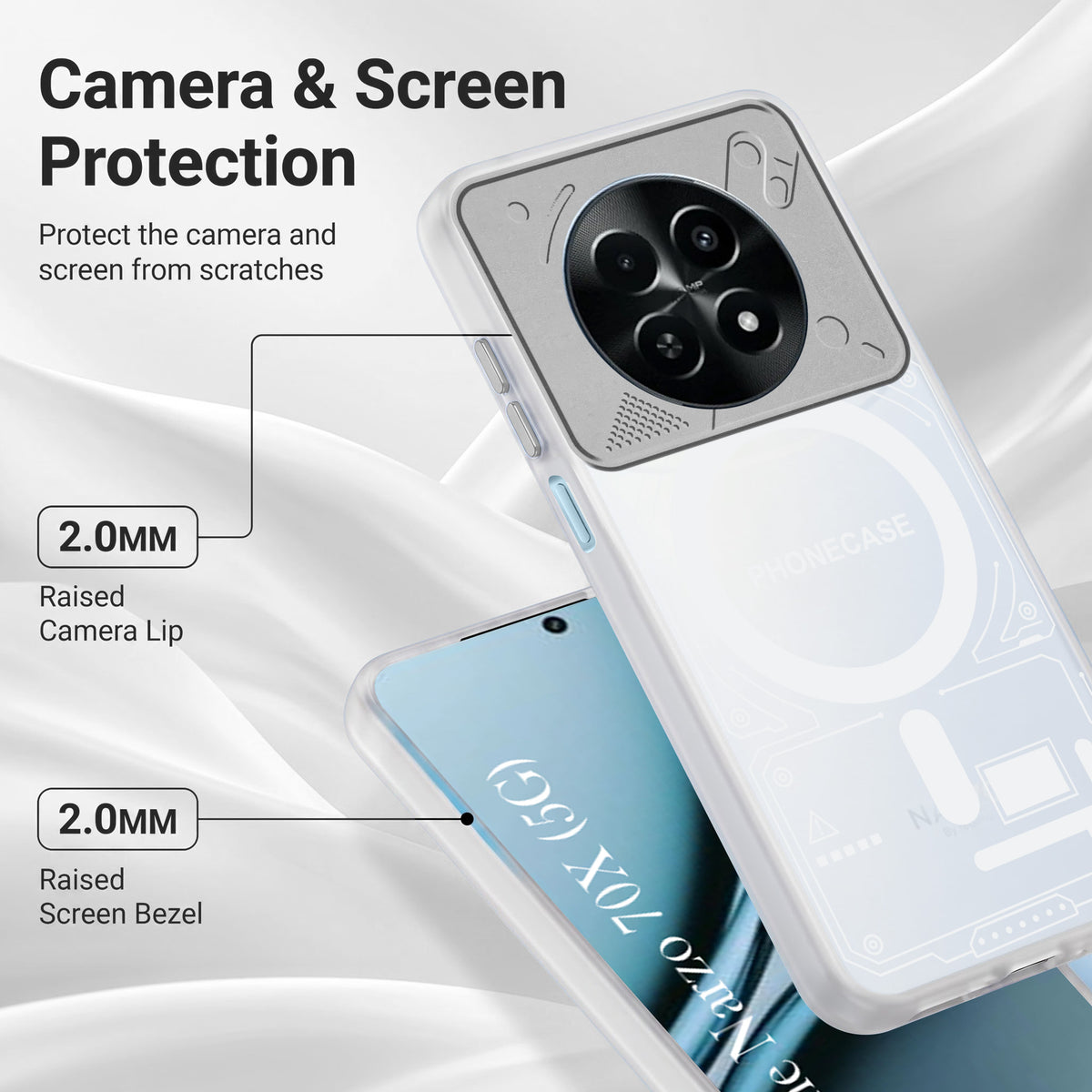 For Realme Narzo 70x 5G Metallic Back Cover Case (Metallic Camera Protection & Buttons | Translucent Milky Shade | Hard Polycarbonate)