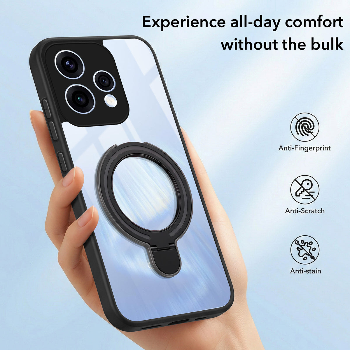 For Oppo Reno15 5G | Oppo Reno 15 5G Back Cover Case (Kick Stand Ring Holder | Life time Anti Yellow | Camera Protection)
