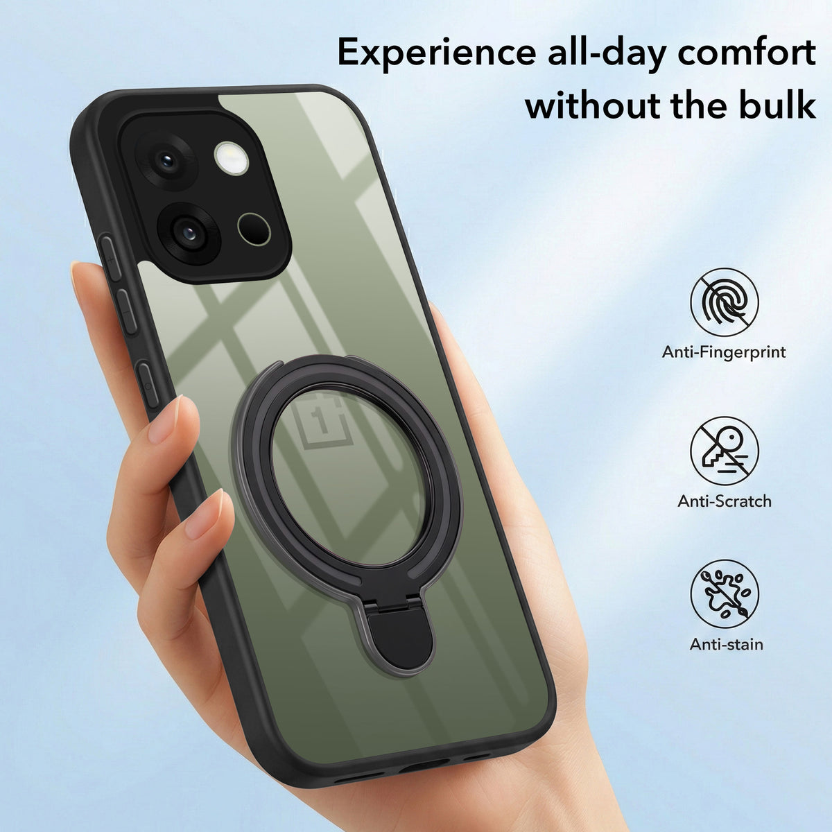 For OnePlus 13S Back Cover Case (Kick Stand Ring Holder | Life time Anti Yellow | Camera Protection)
