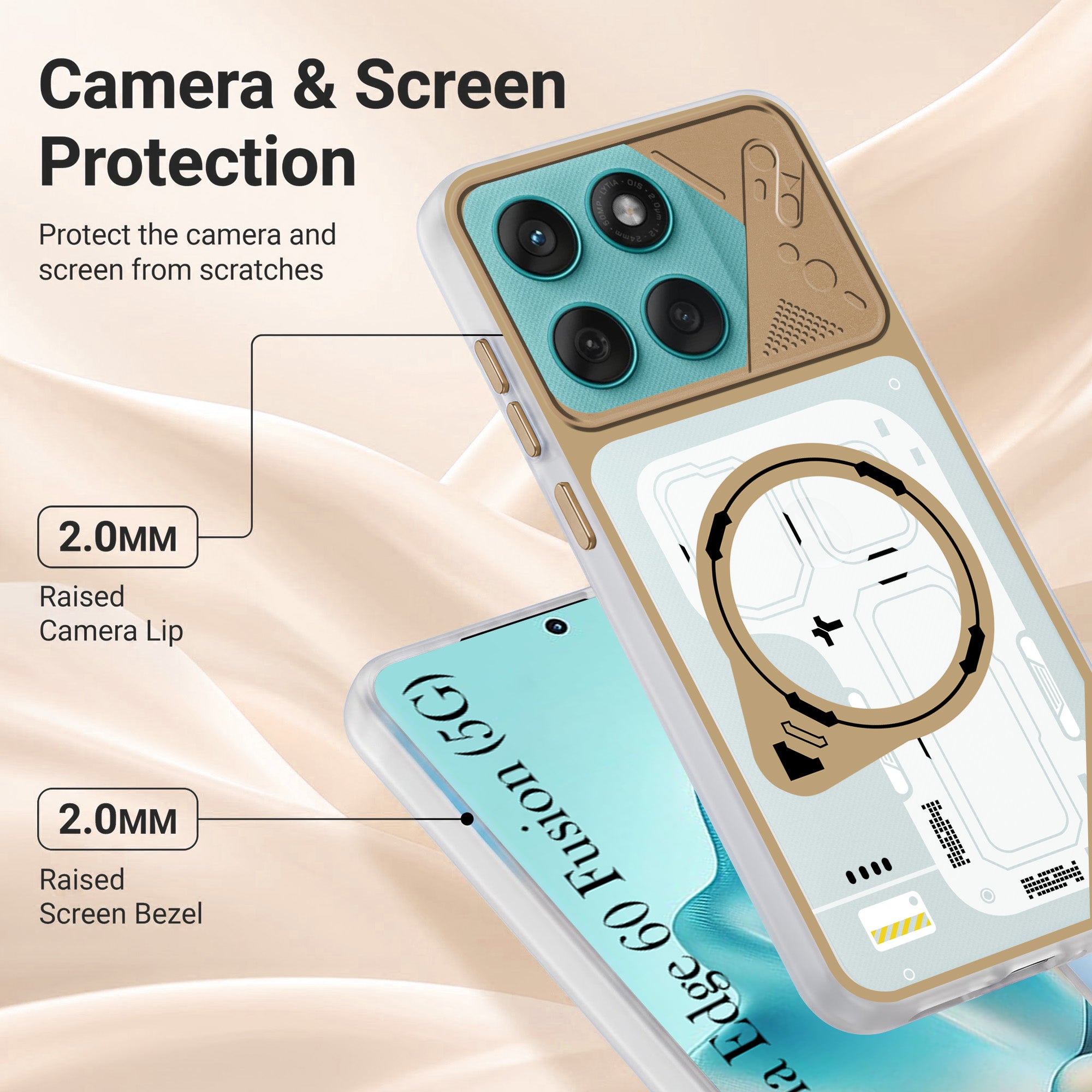 For Motorola Moto Edge 60 Fusion Metallic Back Cover Case (Metallic Camera Protection & Buttons | Translucent Milky Shade | Hard Polycarbonate)