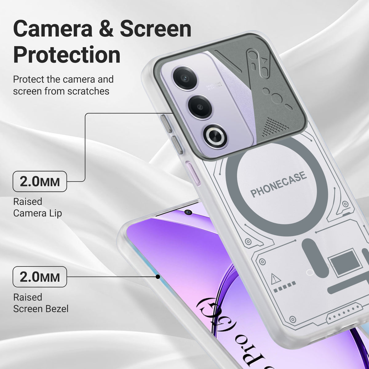 For Oppo A3 Pro 5G Metallic Back Cover Case (Metallic Camera Protection & Buttons | Translucent Milky Shade | Hard Polycarbonate)