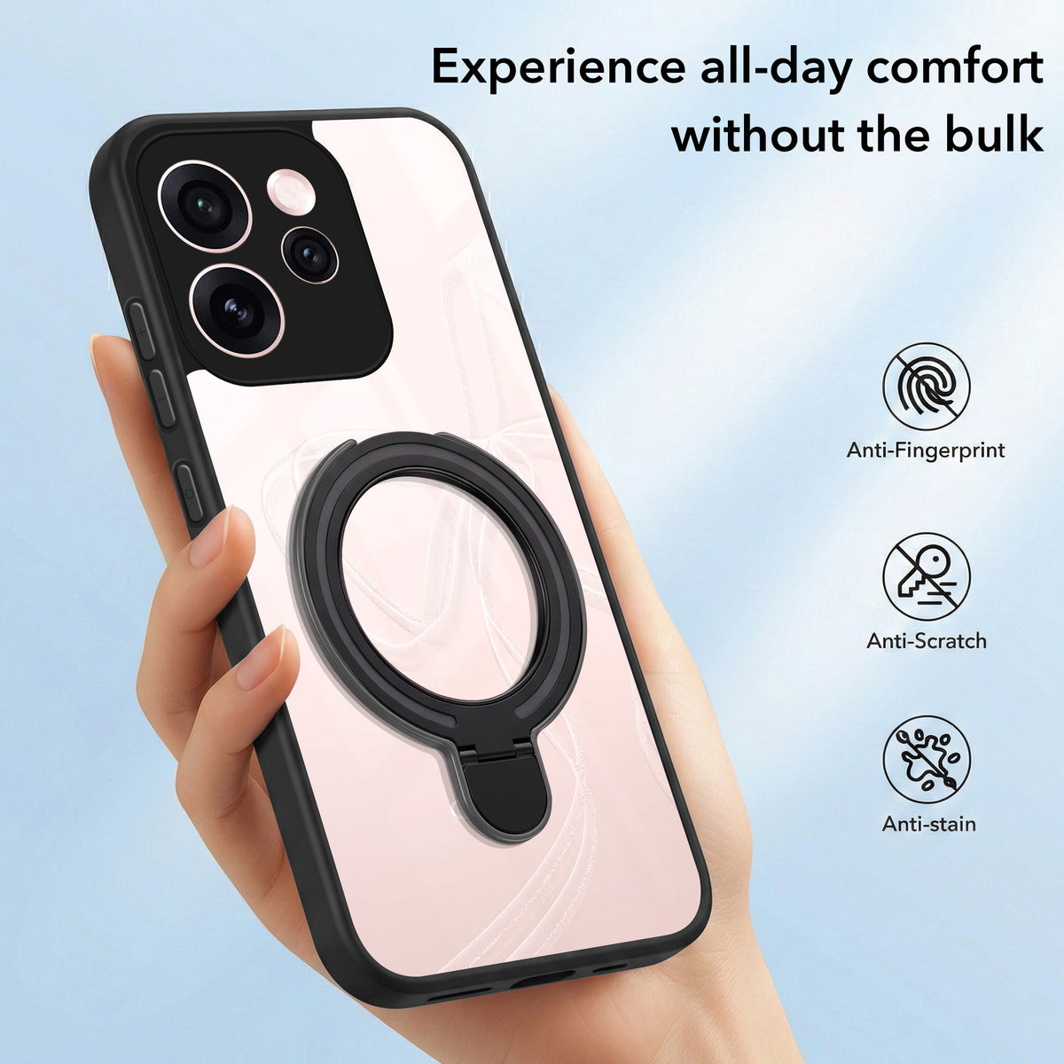 For Oppo Reno15 Pro Mini 5G | Oppo Reno 15 Pro Mini 5G Back Cover Case (Kick Stand Ring Holder | Life time Anti Yellow | Camera Protection)