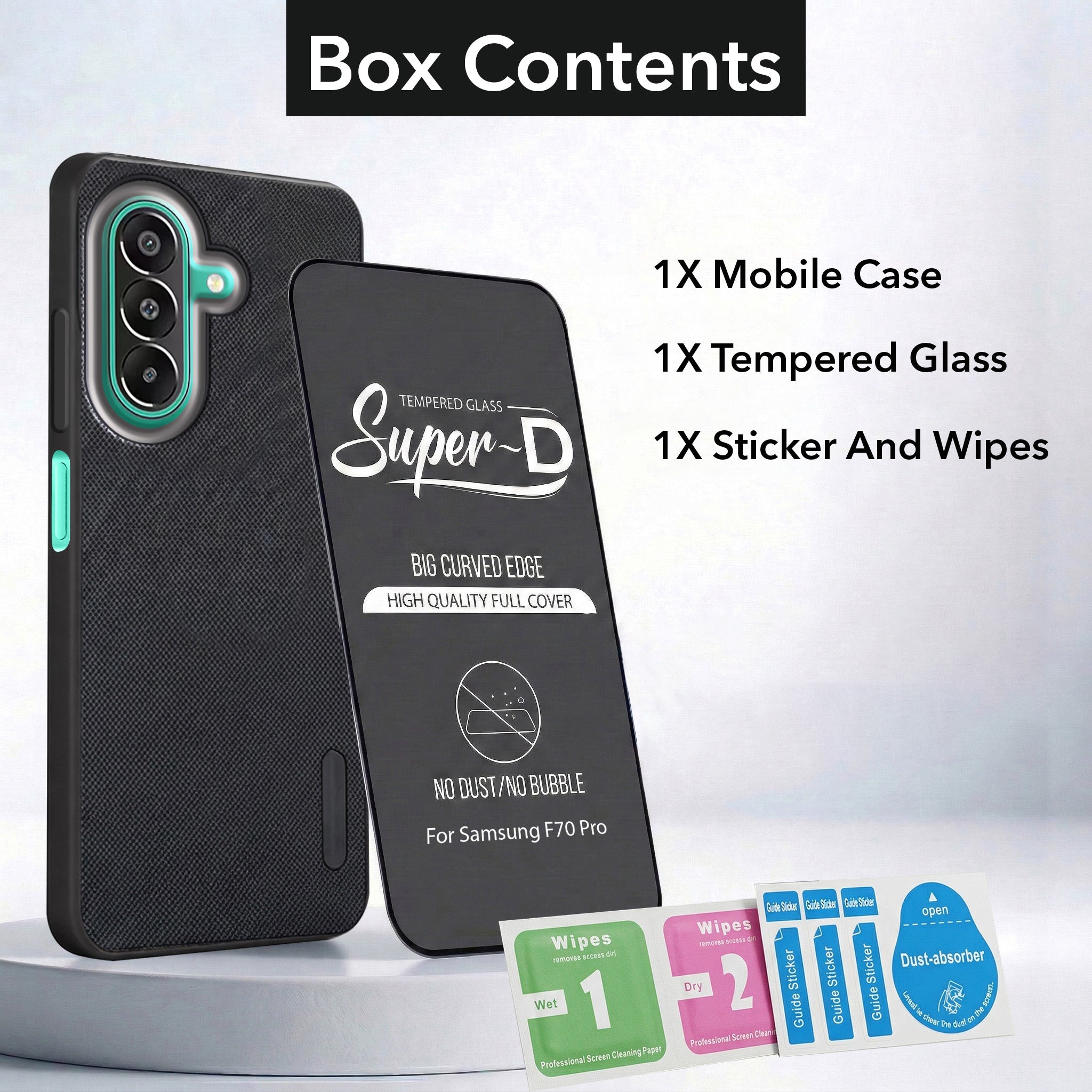 For Samsung Galaxy F70 Pro 5G Combo (Textured Grip Design | Micro-Fiber Cloth Inside | Oleophobic Coating Screen Glass)
