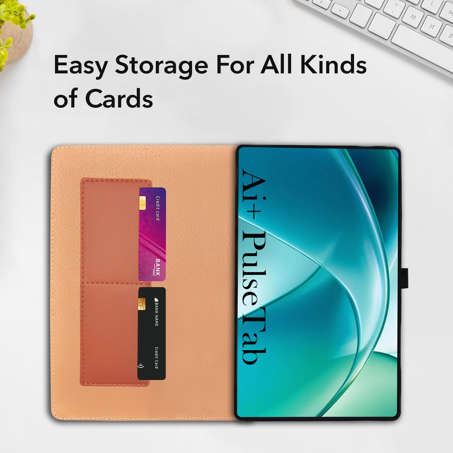 For Ai+ Pulse Tab 10.95 Inch Flip Cover Folio Cover (PU Leather | Multi-Angle Smart Stand | Card Storage Slots | Silicone Back Pouch)